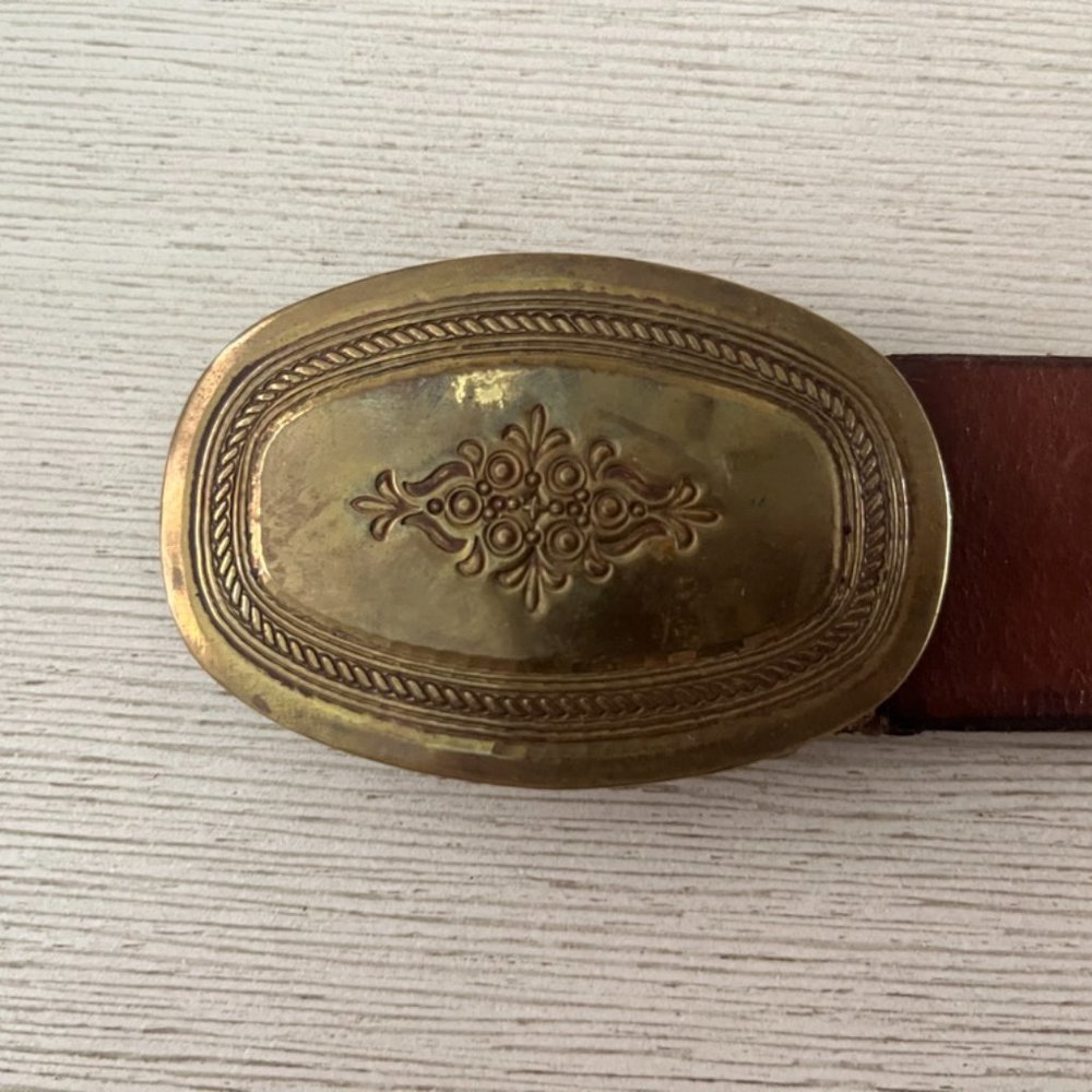 Barbara Shaum Leather Belt W/ Brass Buckle